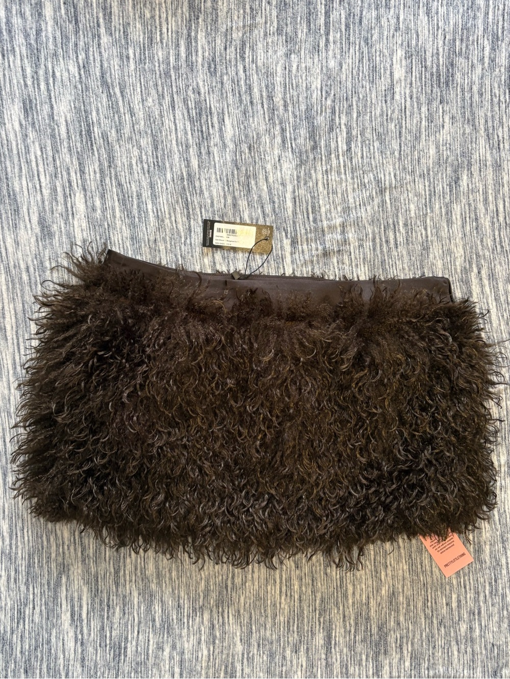 Faux Fur Clutch Bag in Dark Brown/Black